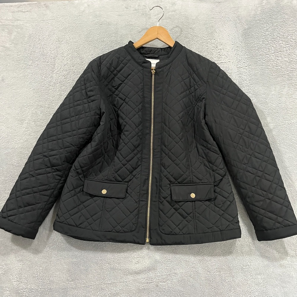 Charter Club Jacket Womens Large Quilted Gold Zip Equestrian Preppy Bomber